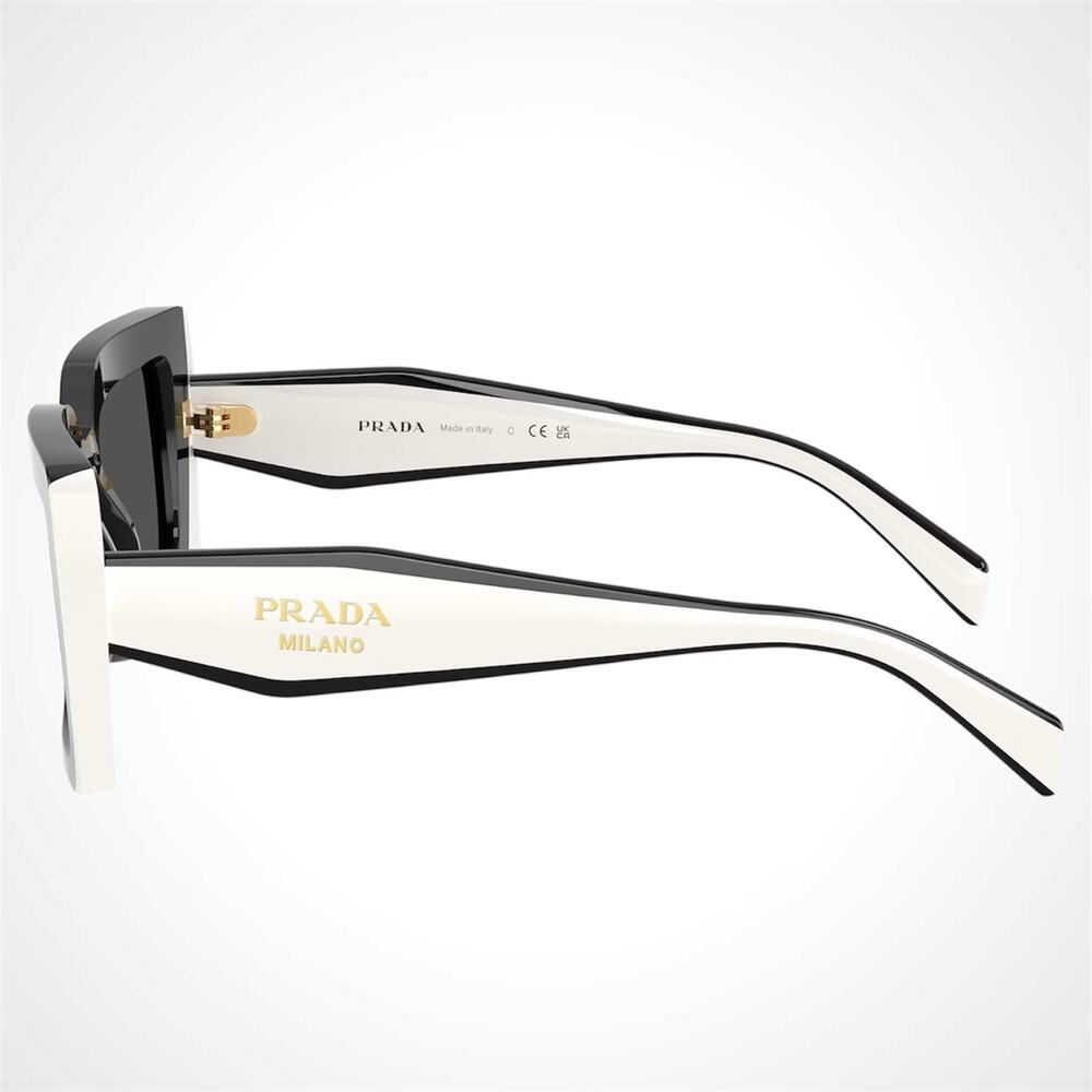 NEW PRADA Sunglasses Black White Talc Gold Symbole Logo Womens Rectangle - Picture 3 of 6